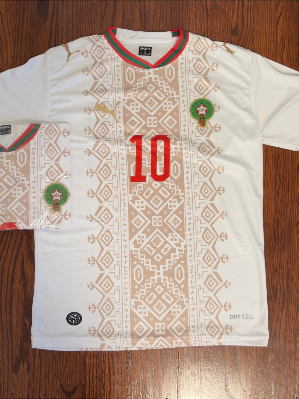 Puma White Soccer Jersey with Red Number 10 and Green Trim
